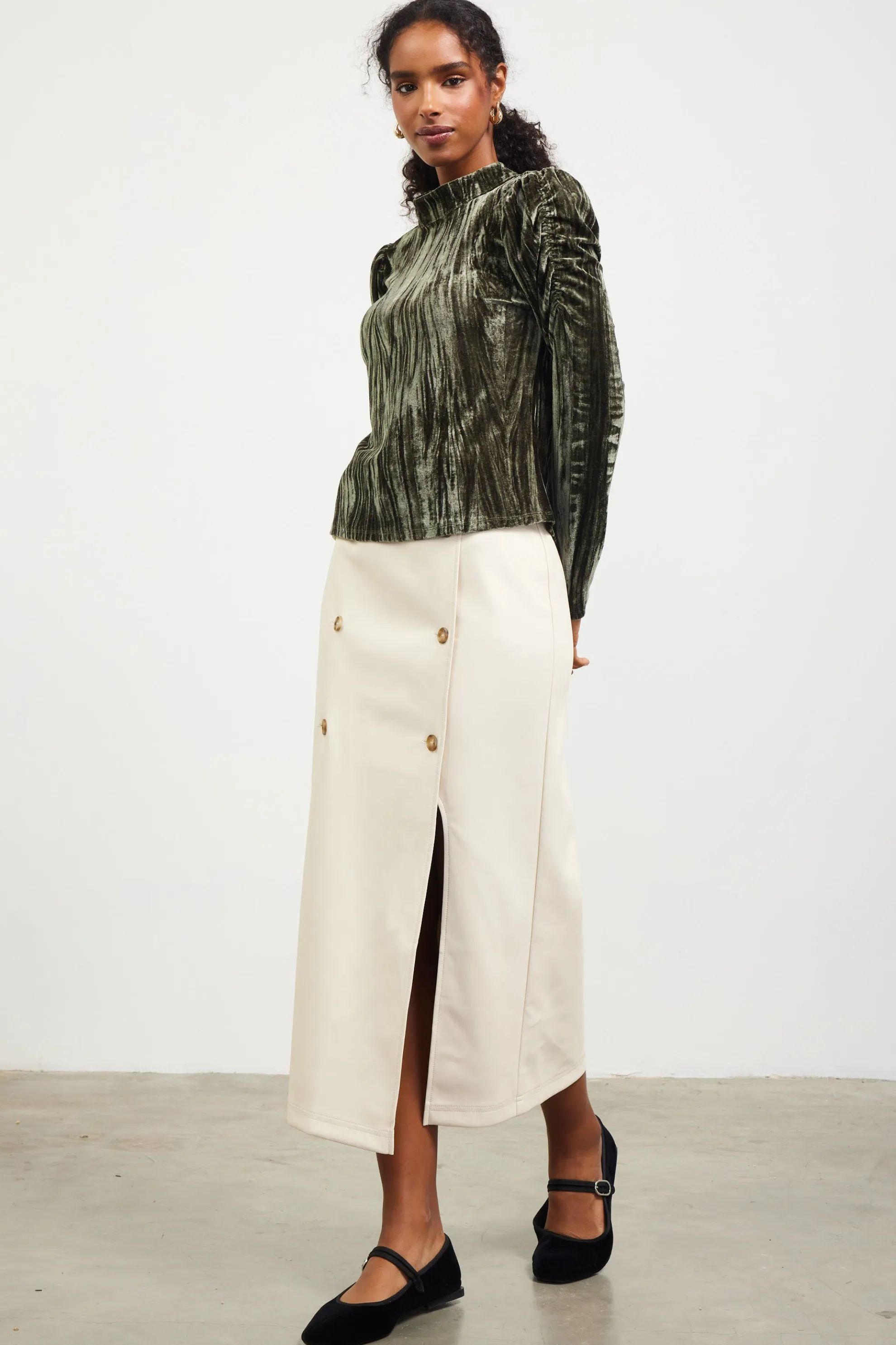 Faux Leather Belted Midi Skirt