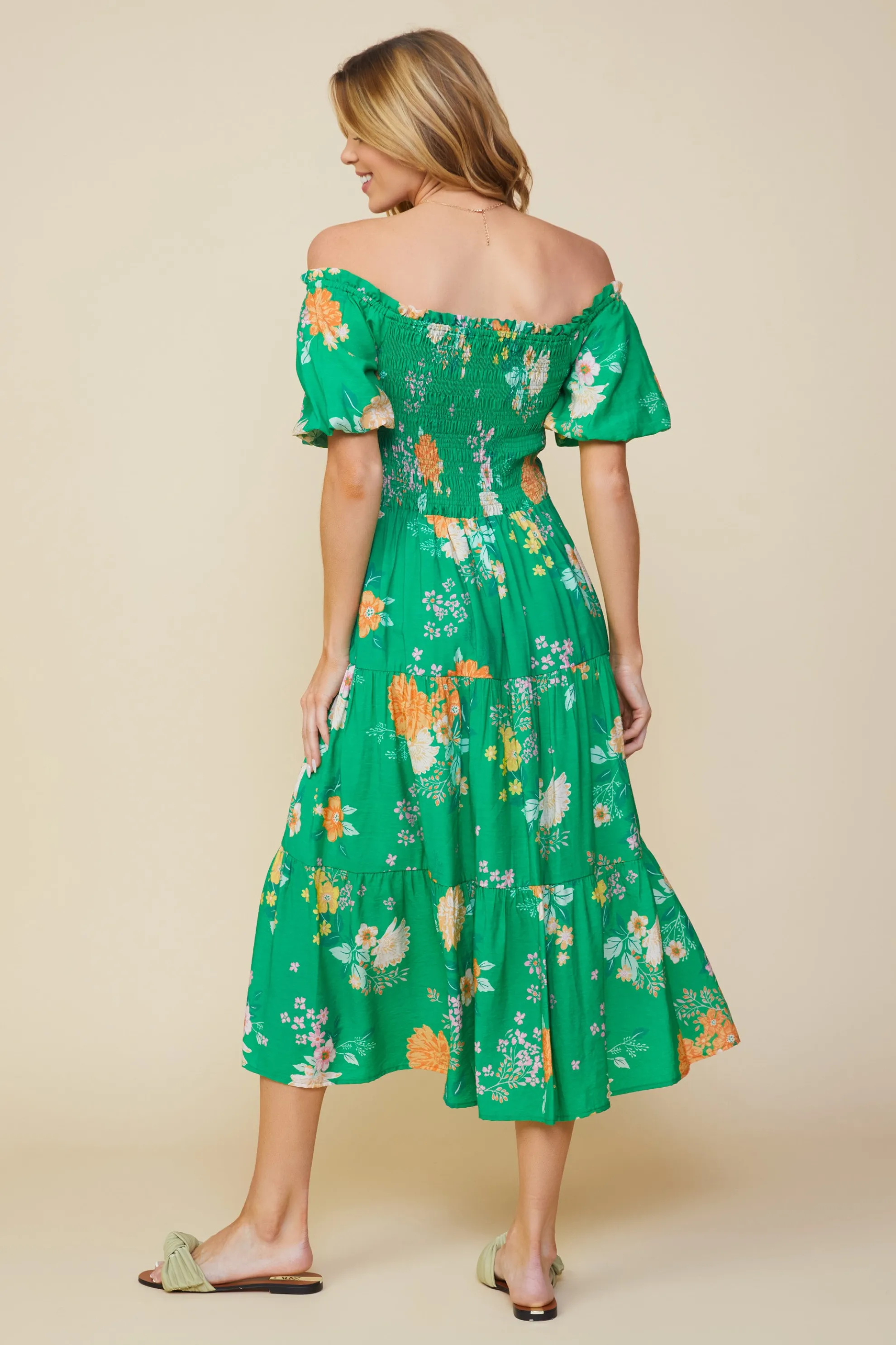 Fleur Print Off Shoulder Midi Dress