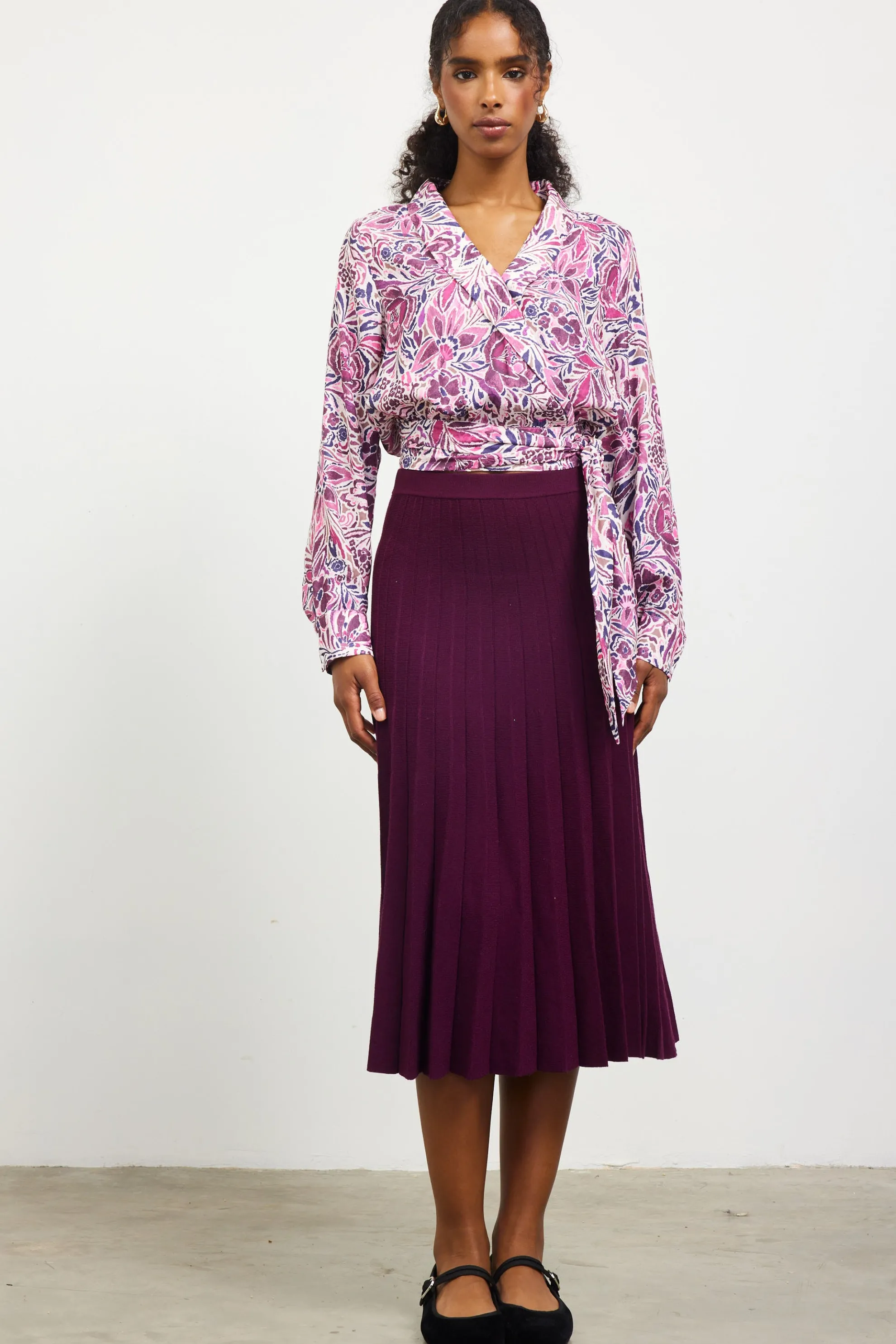 Floral Print Waist Self Tie Top