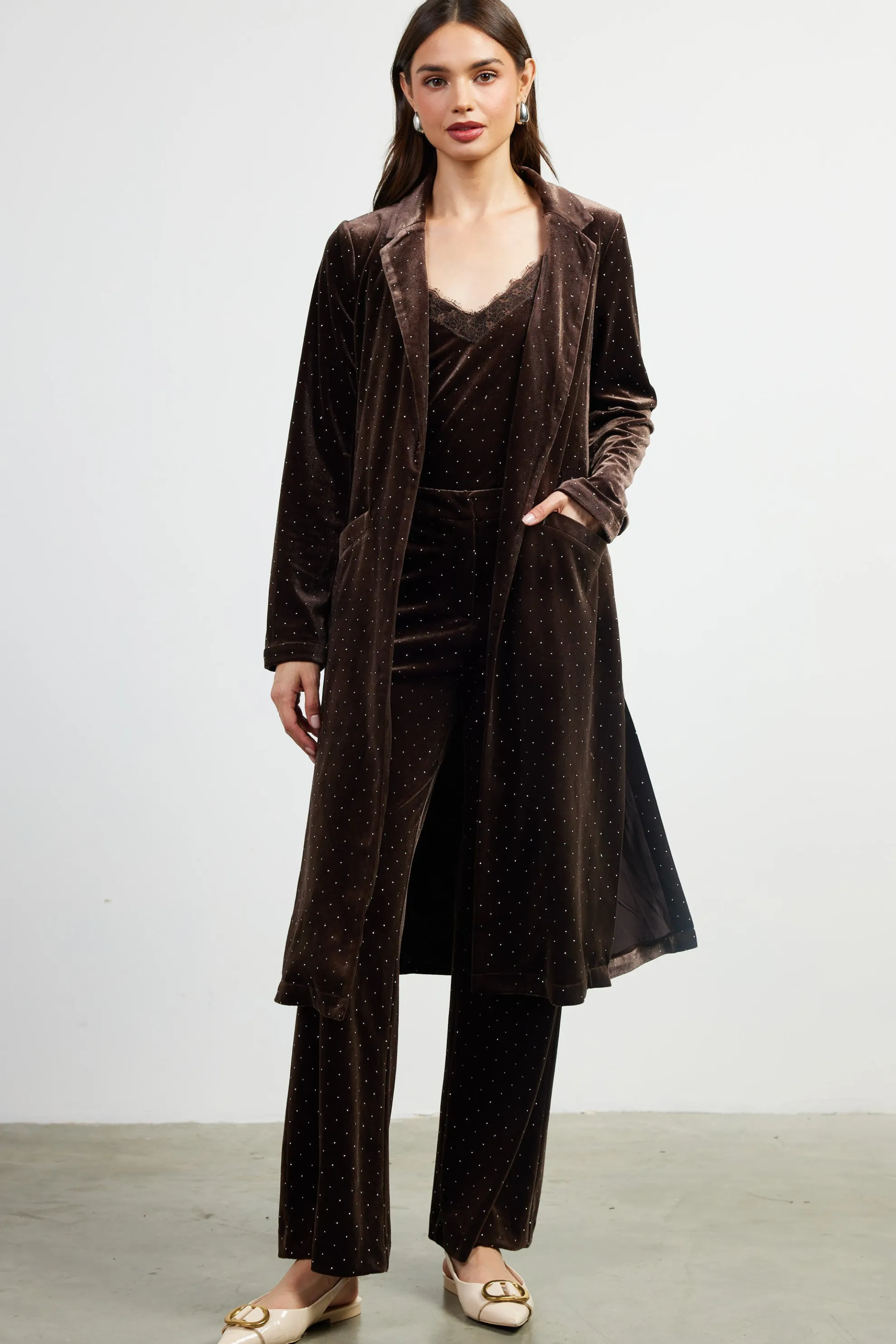 Rhinestone Velvet Flared Pants