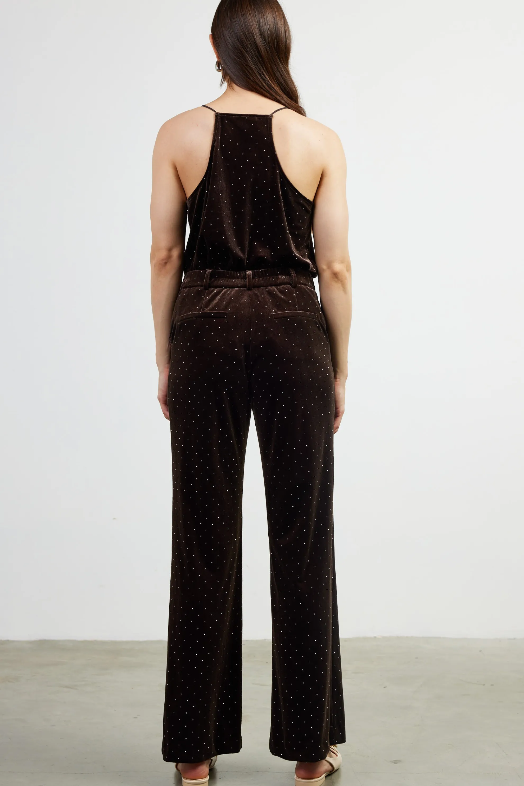 Rhinestone Velvet Flared Pants