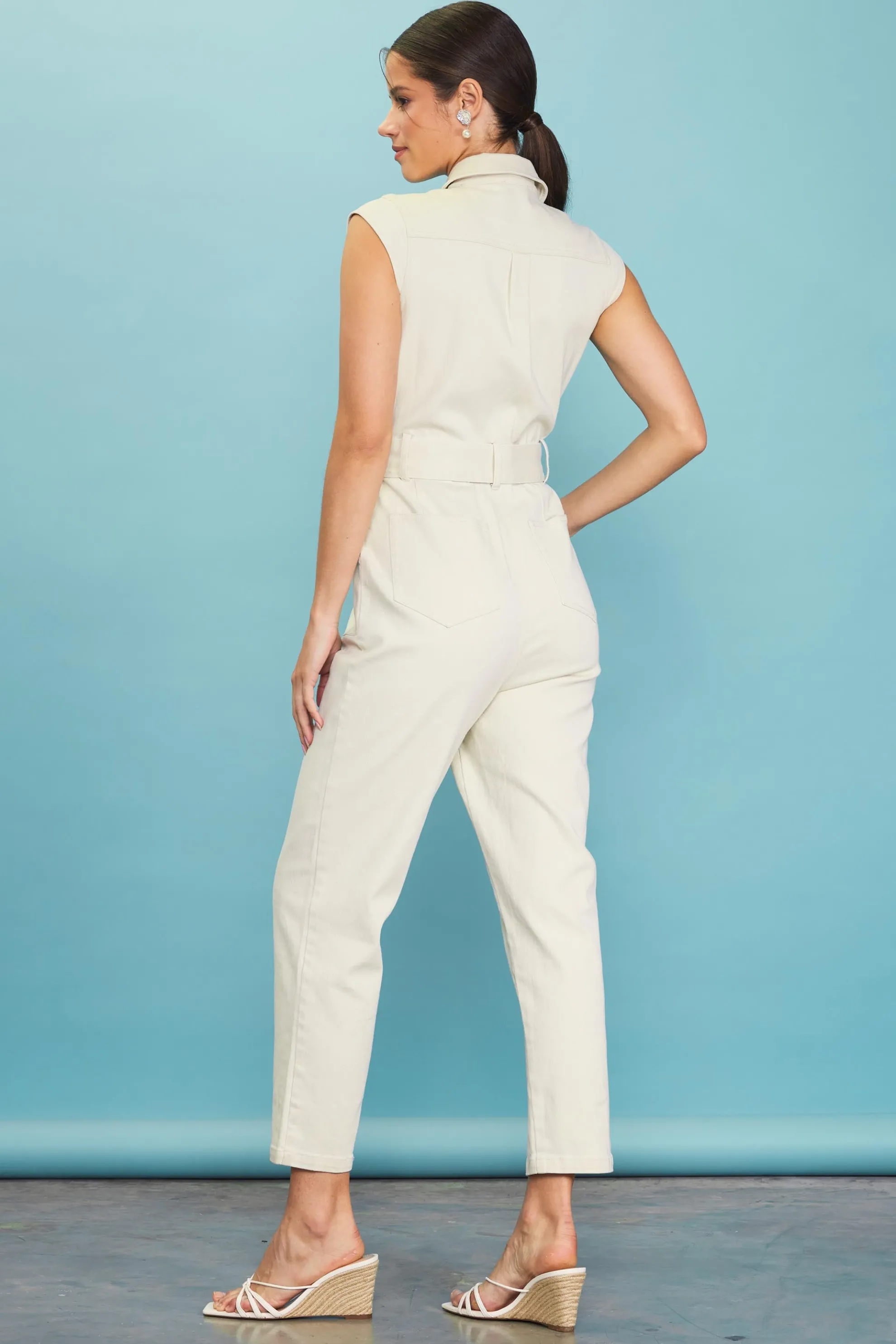 Sleeveless Washed Denim Jumpsuit