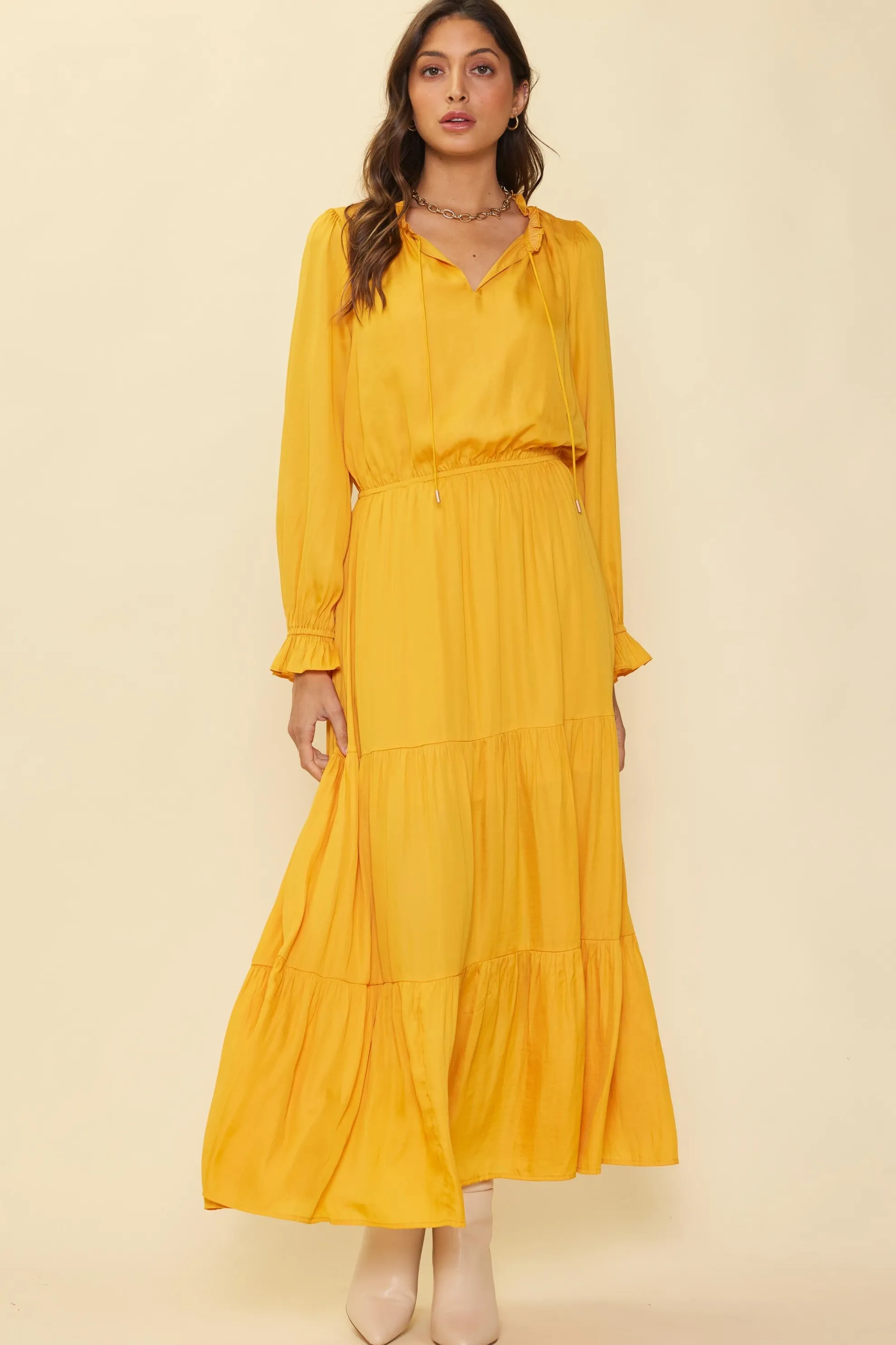 Satin Ruffled Maxi Dress