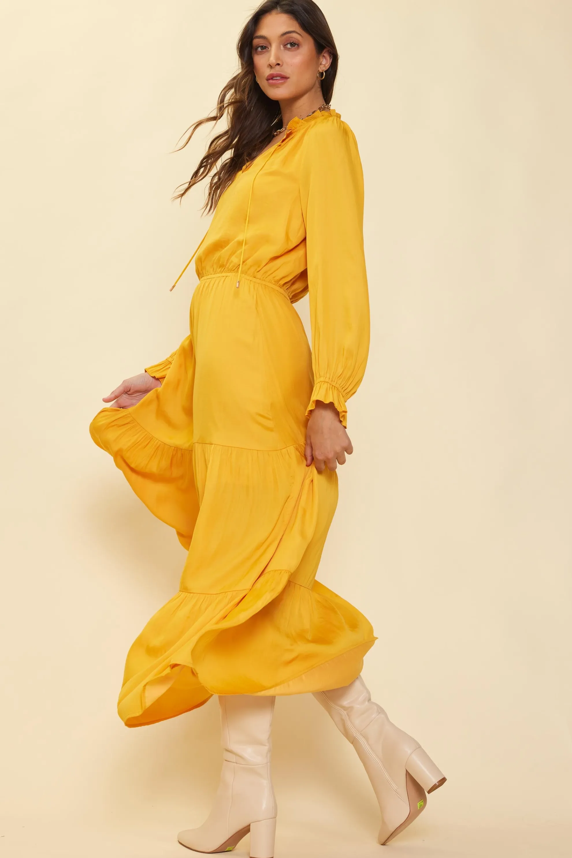 Satin Ruffled Maxi Dress