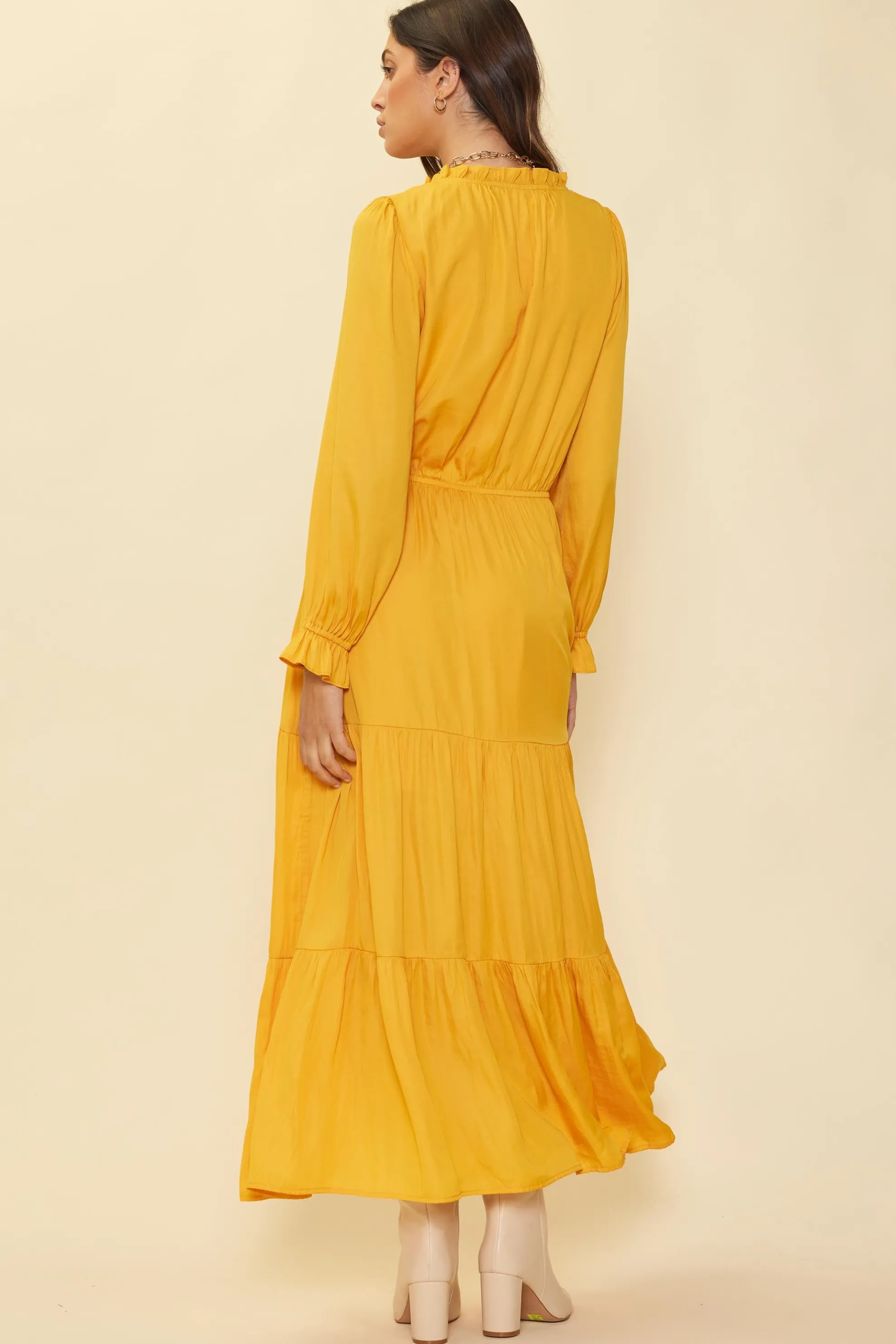 Satin Ruffled Maxi Dress