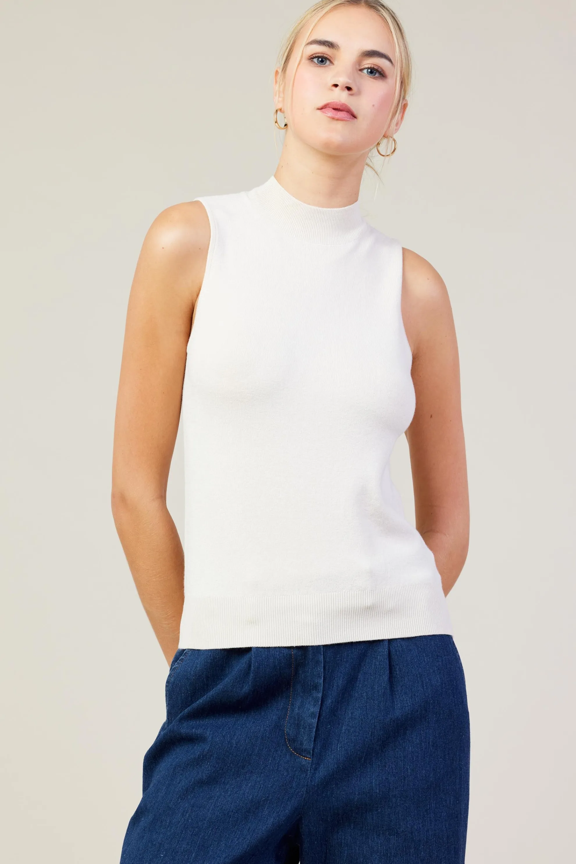 Sleeveless Mock Neck Knit Top