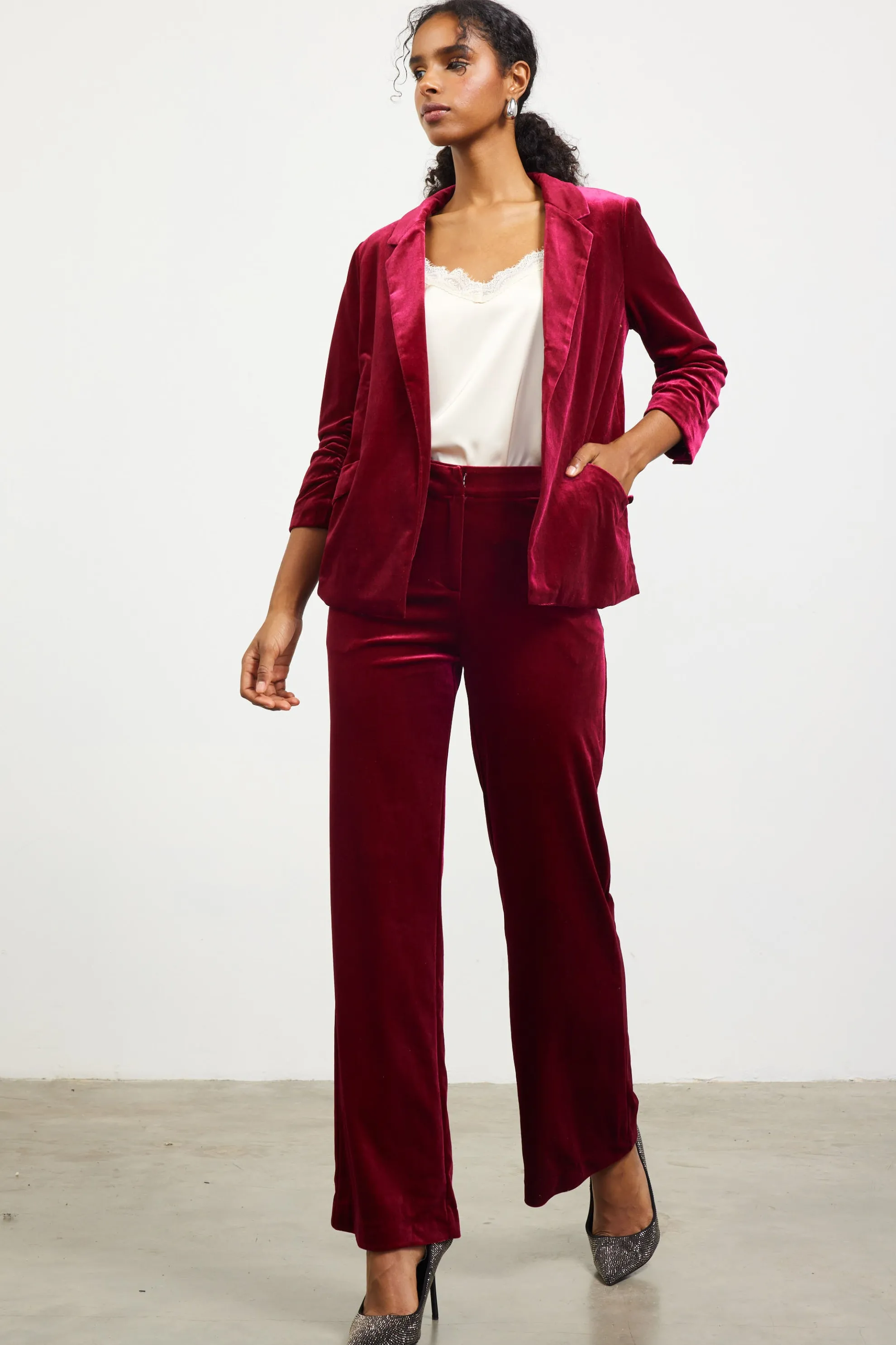 Ruched Velvet Blazer