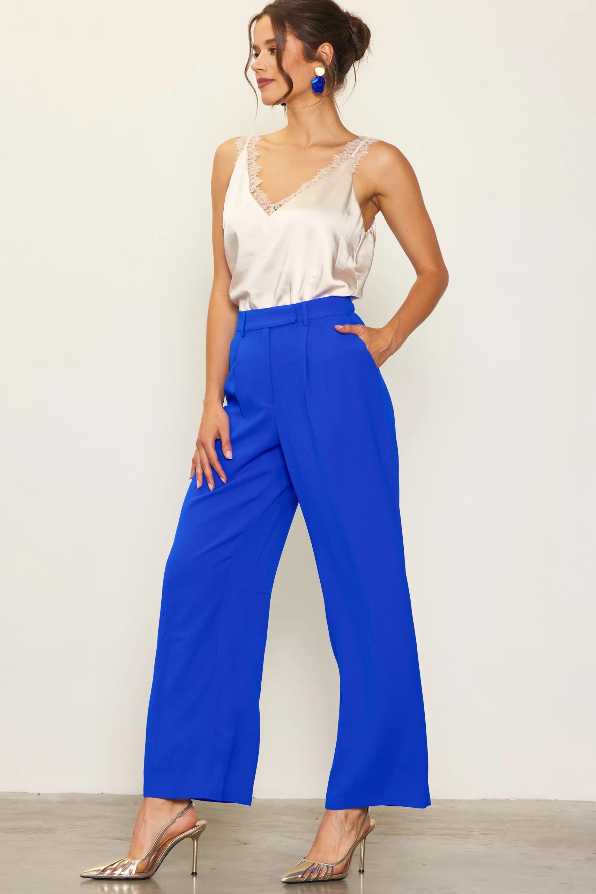 Pintuck Wide Leg Trousers