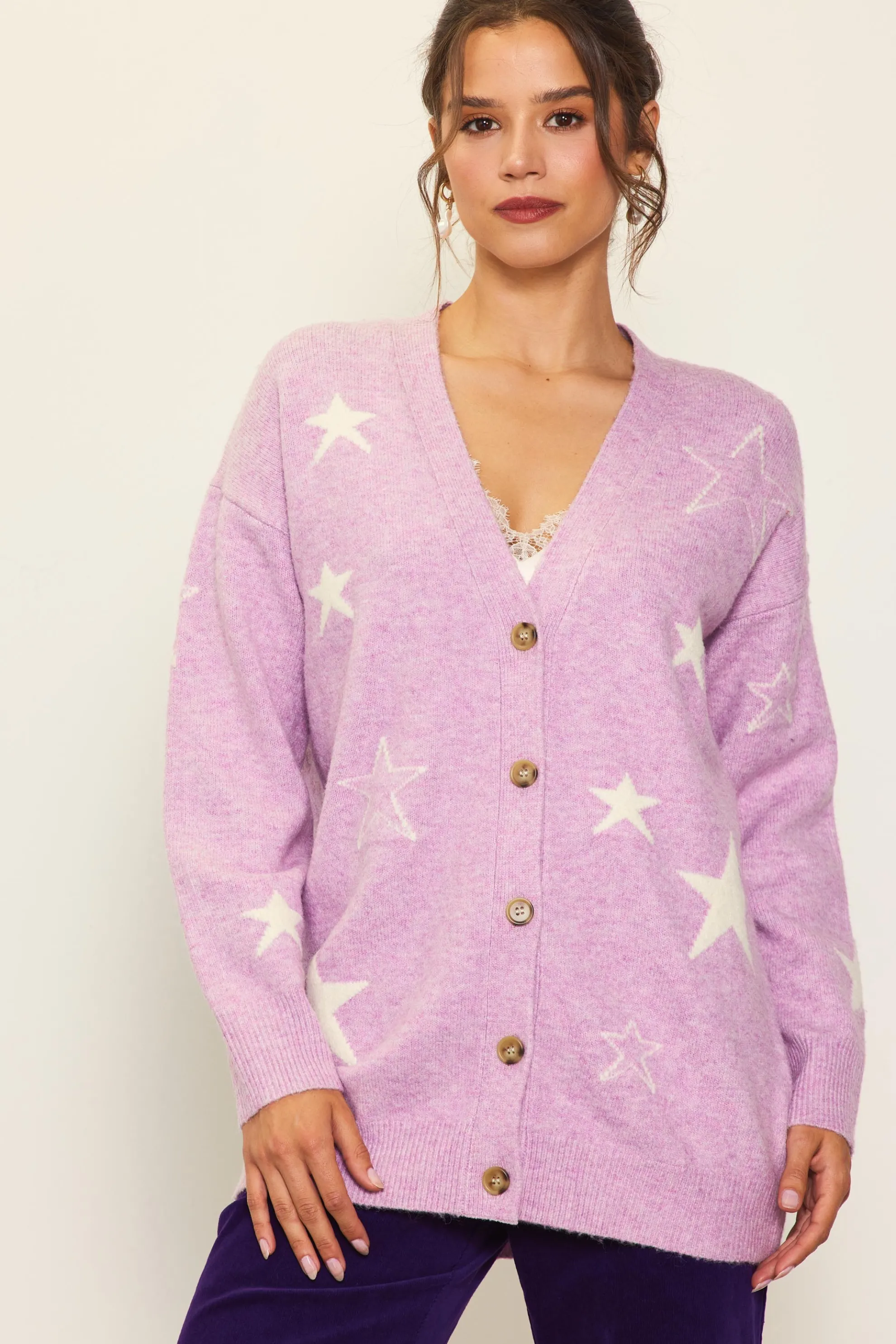 Recycled Star Motif Sweater Cardigan