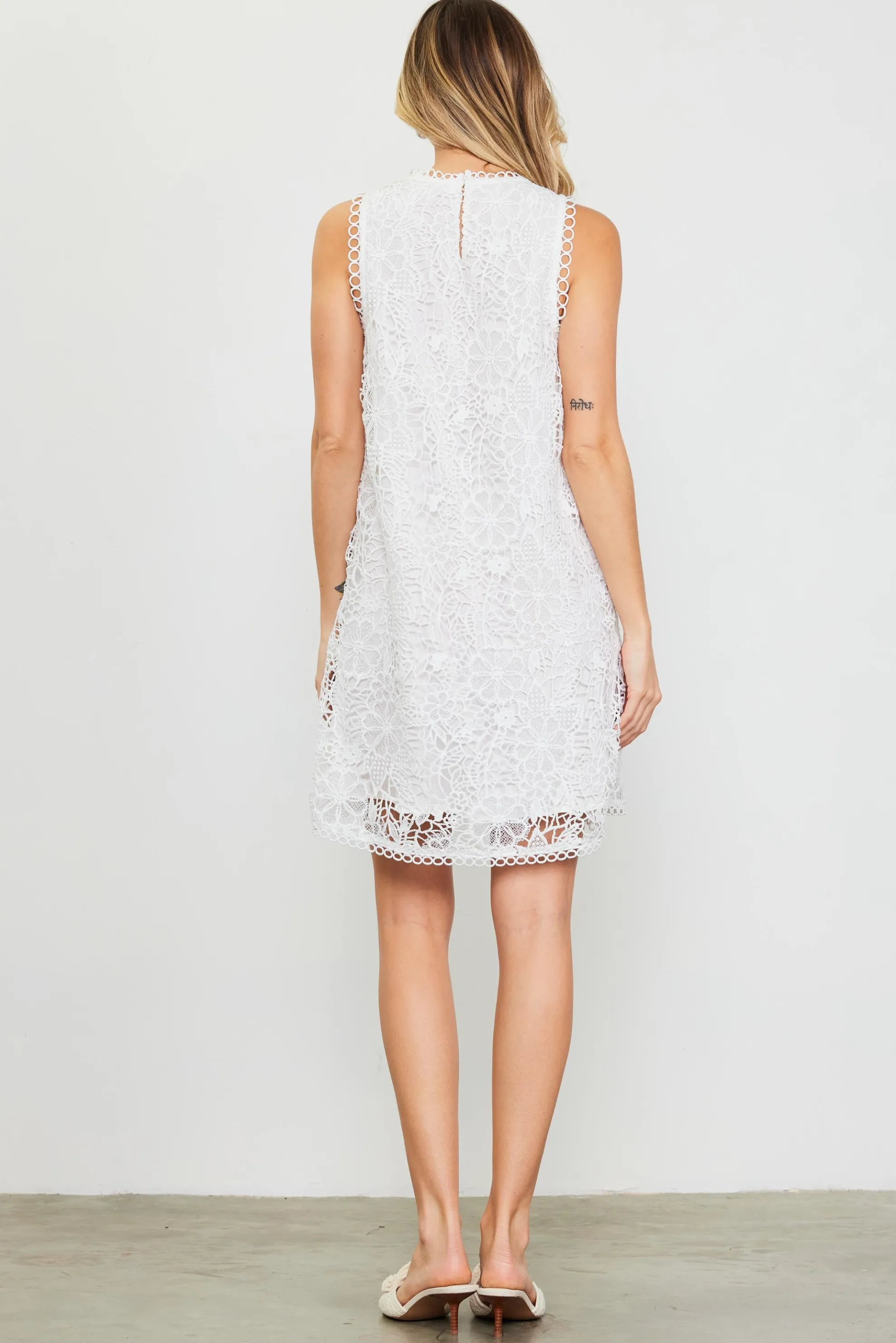 Embroidered Lace Eyelet Sleeveless Dress