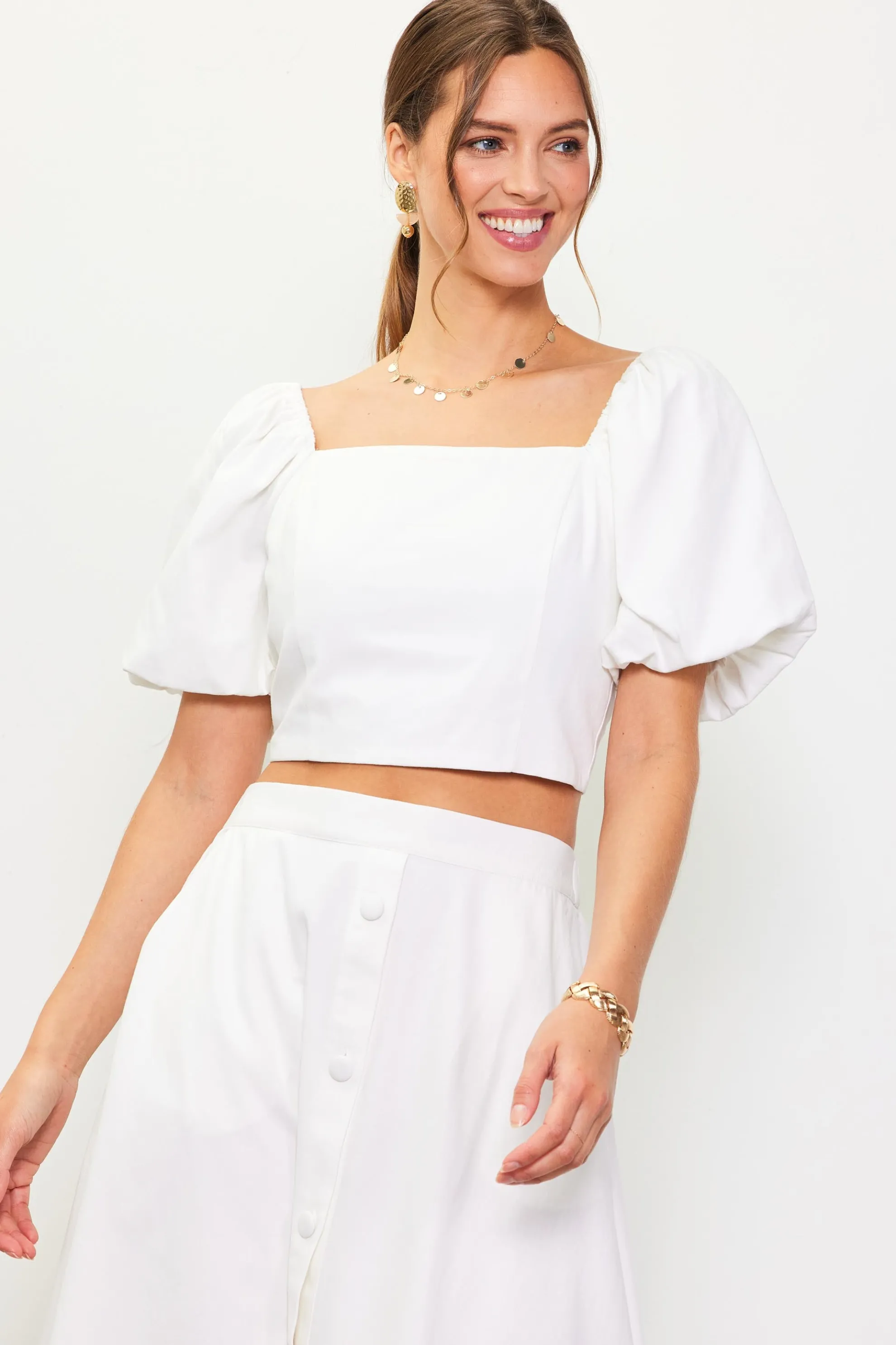 Cinch-Back Square Neck Top