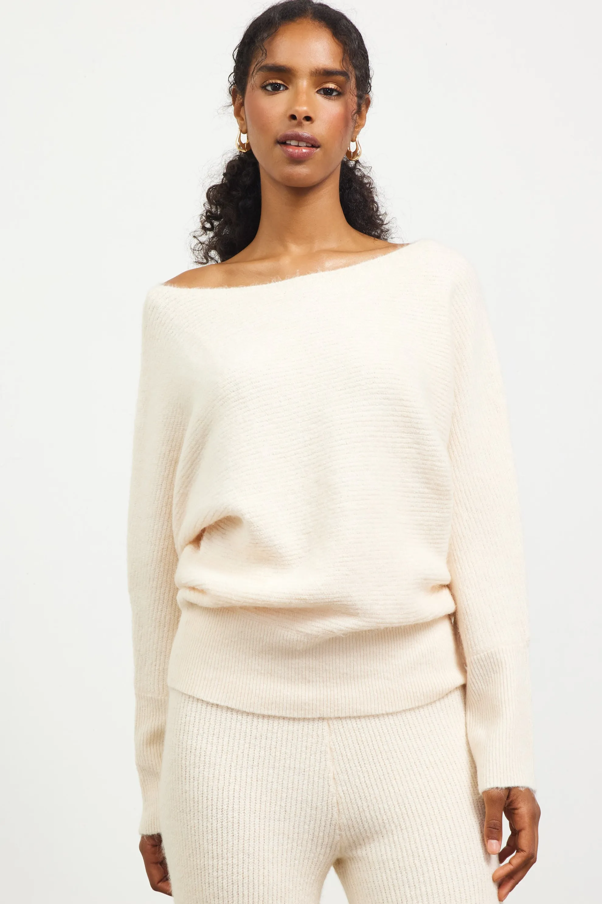 Boatneck Ribbed Knit Sweater