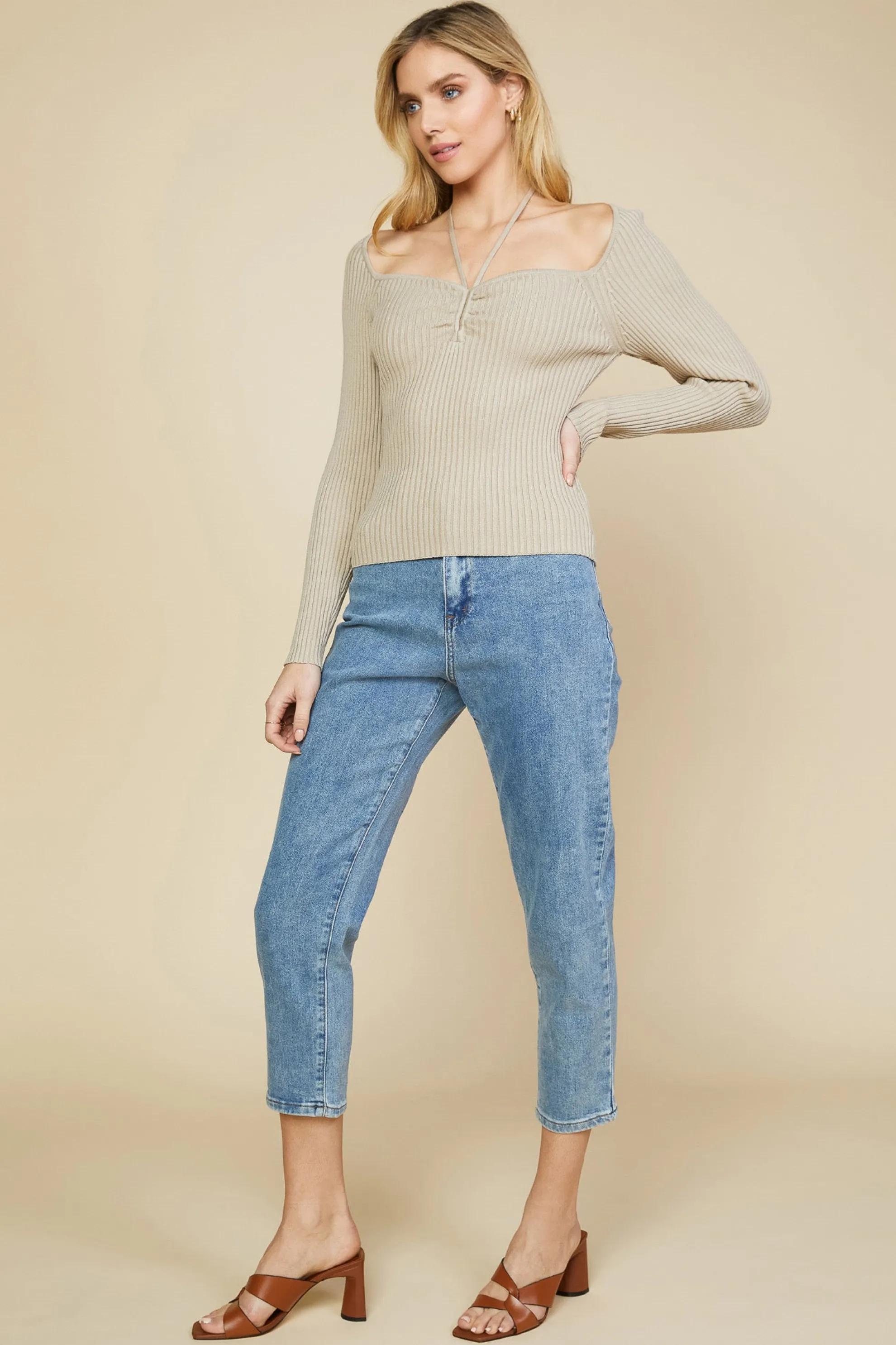 Strappy Halter Ribbed Sweater