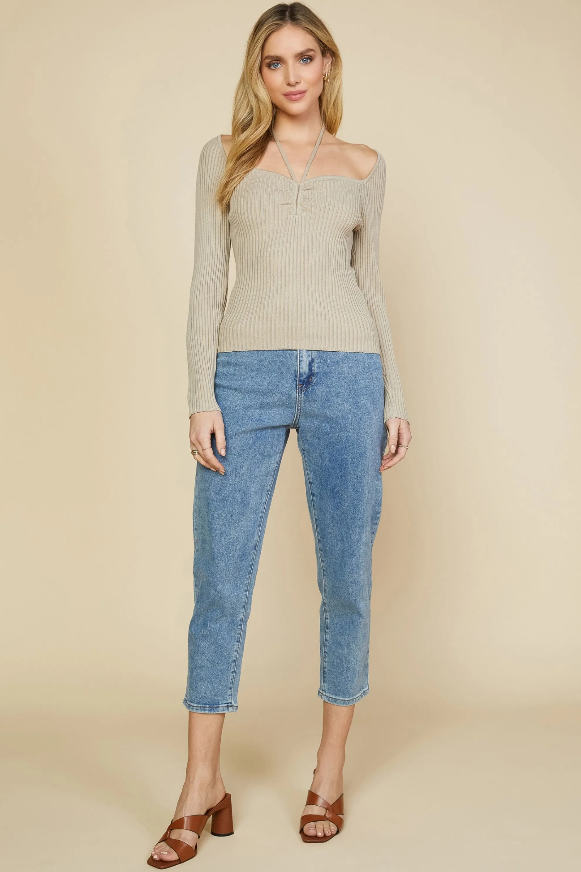 Strappy Halter Ribbed Sweater