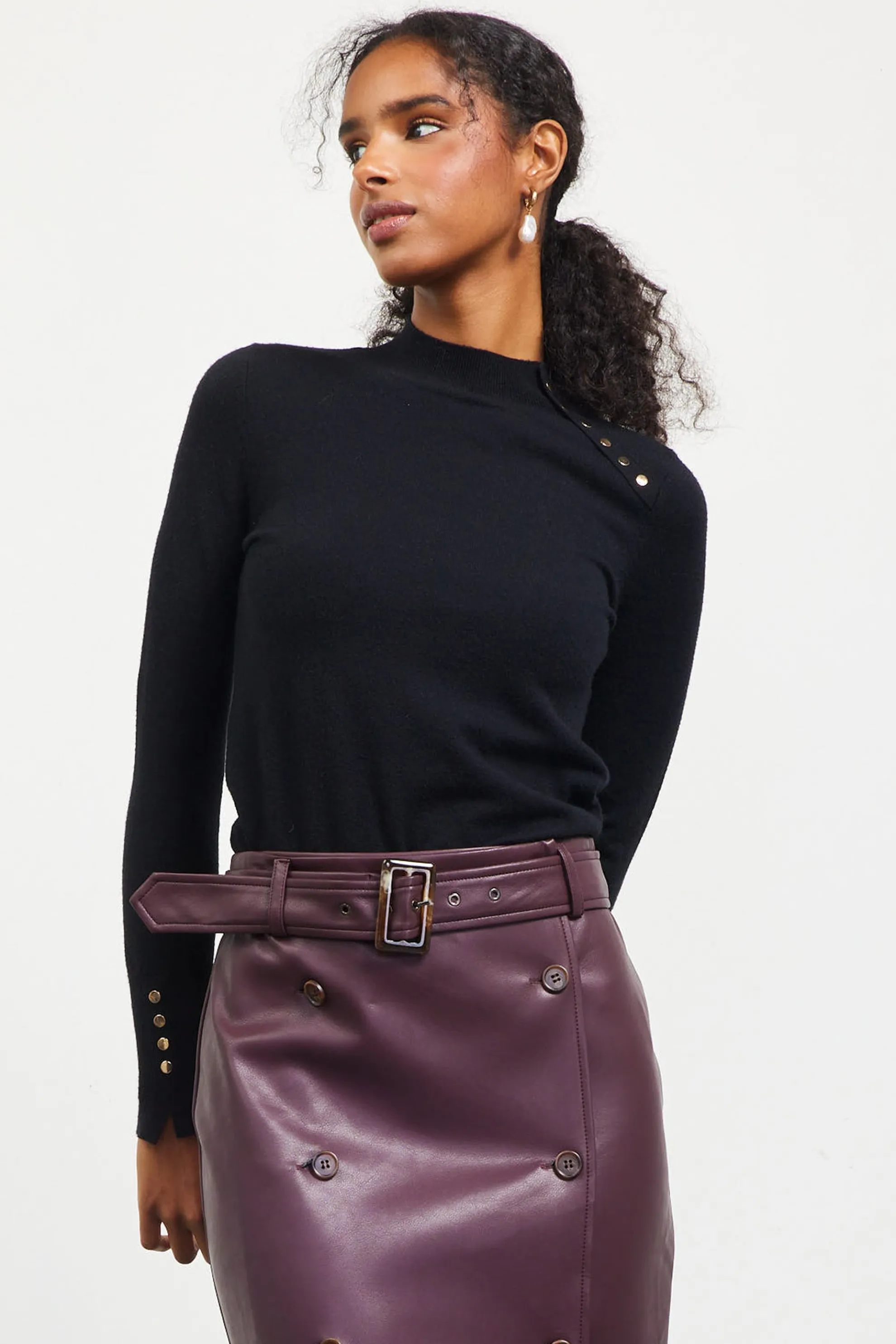 Button Detail Mock Neck Sweater