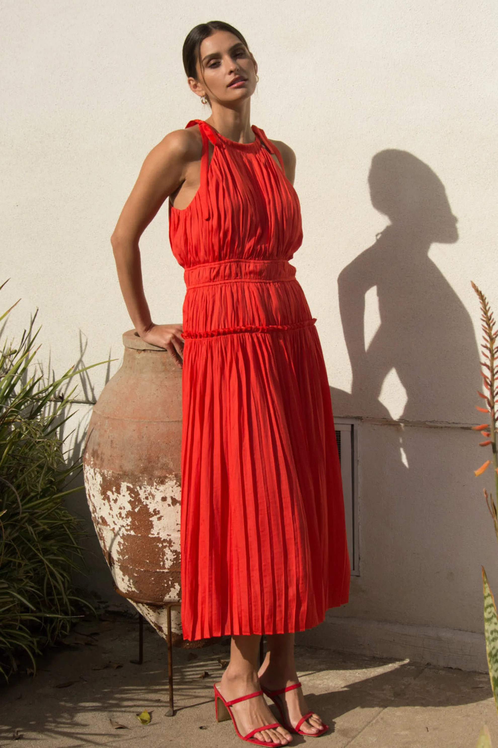 Pleated Halter Midi Dress