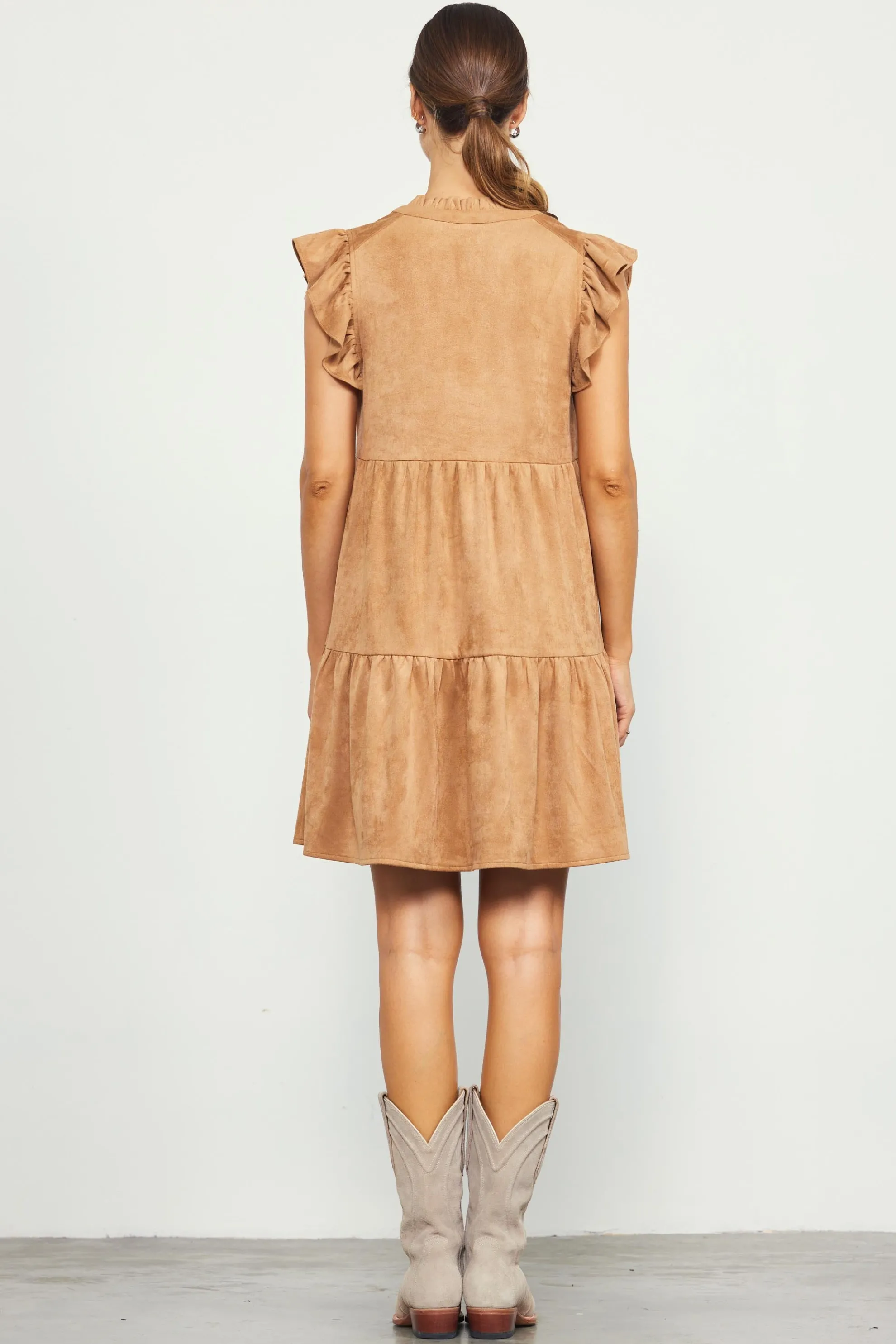 Faux Suede Tiered Mini Dress