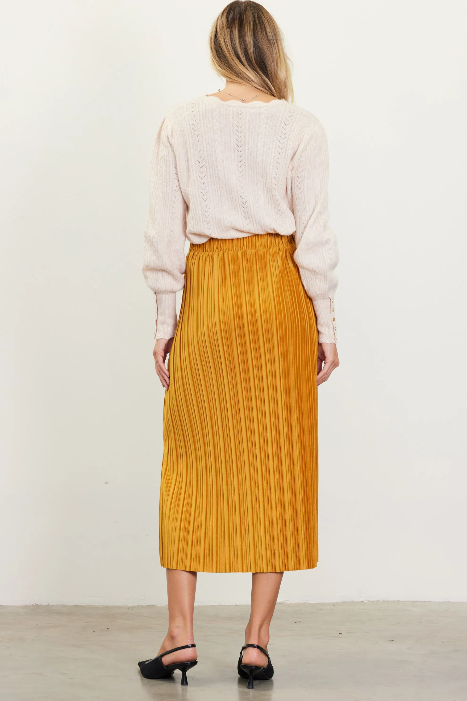 Pleated Velvet Midi Skirt