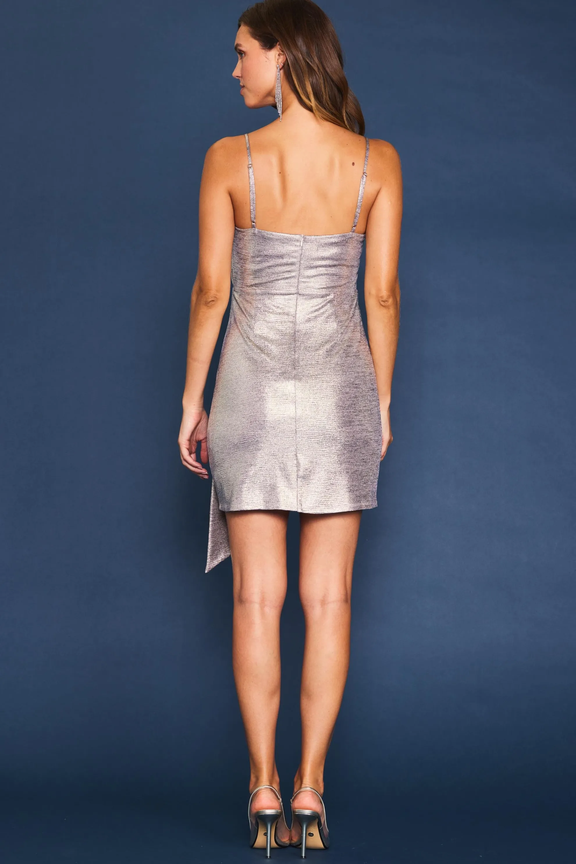 Metallic Foil Print Mini Dress