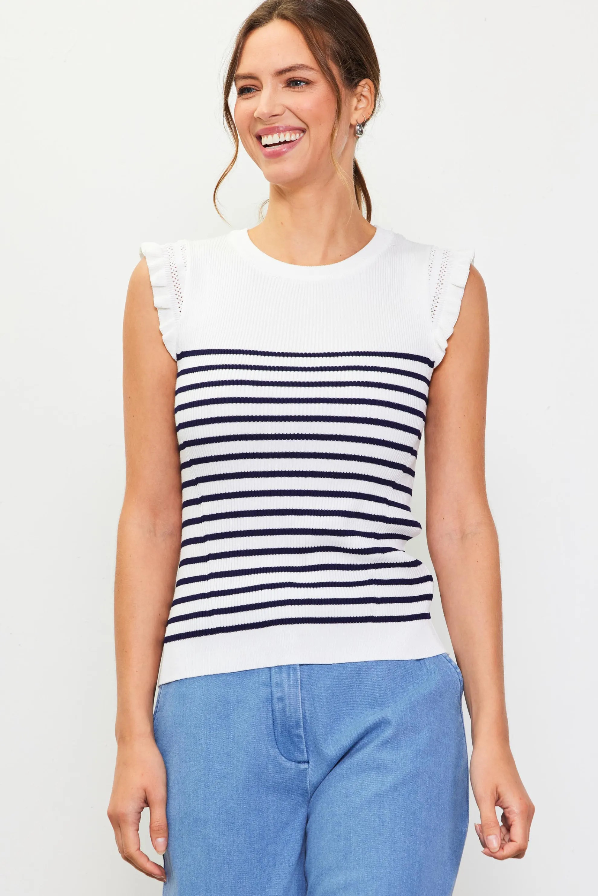 Stripe Ruffle Sleeve Knit Top
